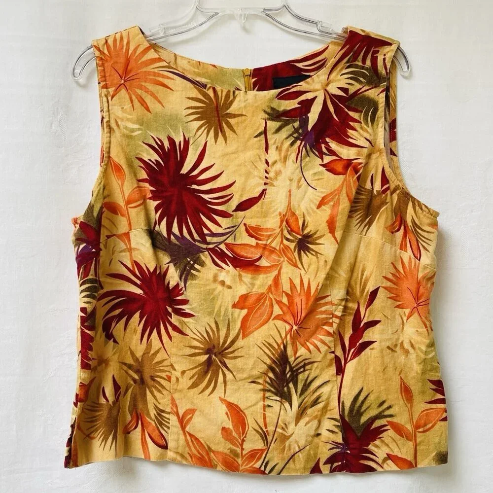 Scarlett Linen Blouse Womens16 Floral Print Sleeveless Beach Feminine Office